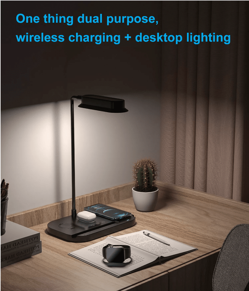 LED-Tischlampe mit Dimmer und kabellosem Ladegerät für Smartphones (4-in-1) | Karnz