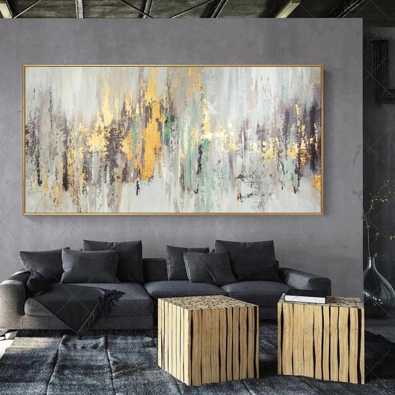 Moderne abstrakte graue beige goldene Wandkunst Fine-Art-Leinwanddrucke Bild für luxuriöse Wohnzimmer Schlafzimmer Kunst für zeitgenössische Innenräume | Karnz