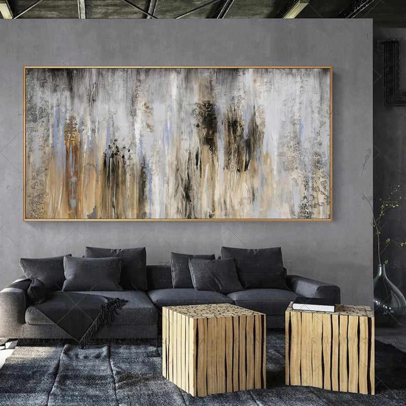 Moderne abstrakte graue beige goldene Wandkunst Fine-Art-Leinwanddrucke Bild für luxuriöse Wohnzimmer Schlafzimmer Kunst für zeitgenössische Innenräume | Karnz
