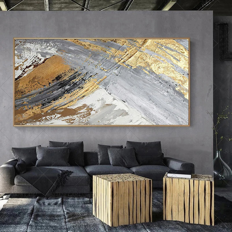 Moderne abstrakte graue beige goldene Wandkunst Fine-Art-Leinwanddrucke Bild für luxuriöse Wohnzimmer Schlafzimmer Kunst für zeitgenössische Innenräume | Karnz