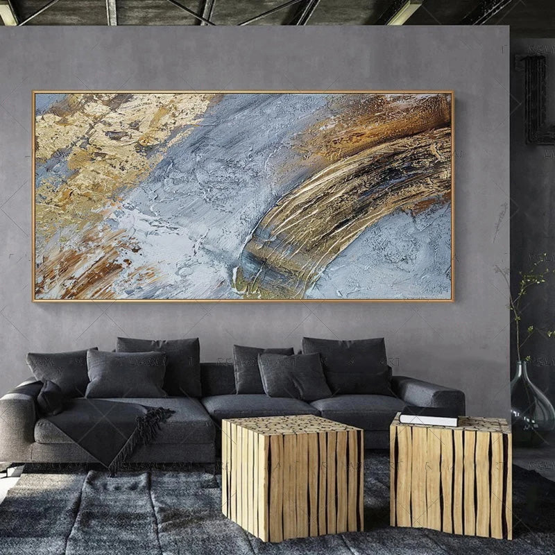 Moderne abstrakte graue beige goldene Wandkunst Fine-Art-Leinwanddrucke Bild für luxuriöse Wohnzimmer Schlafzimmer Kunst für zeitgenössische Innenräume | Karnz