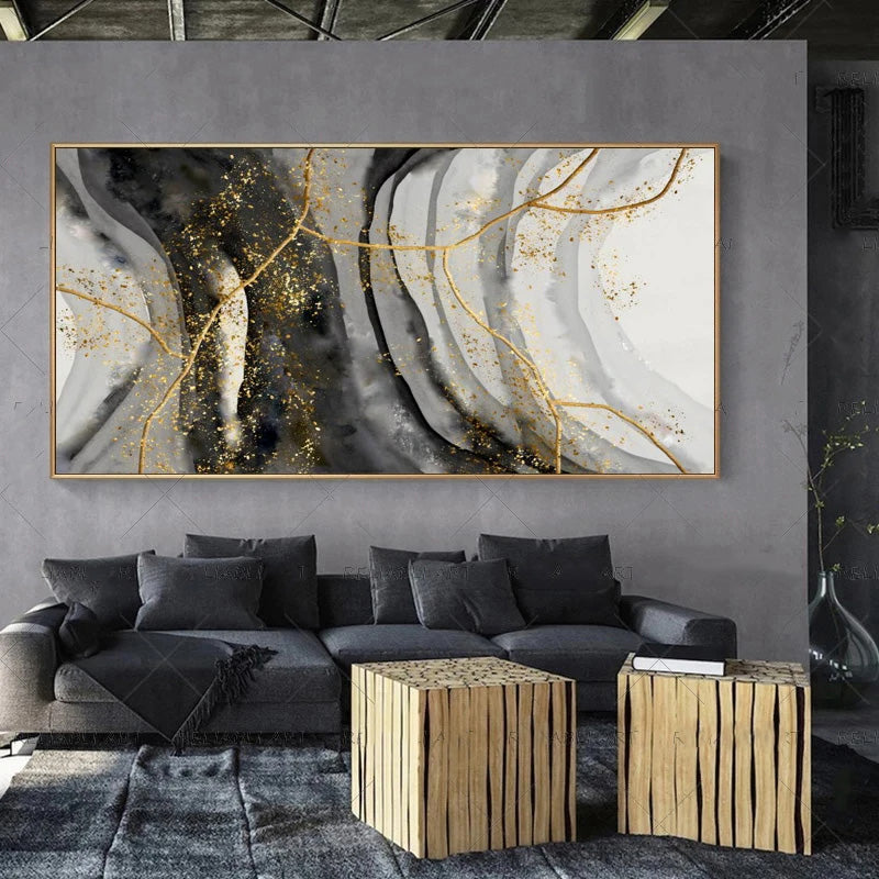 Moderne abstrakte graue beige goldene Wandkunst Fine-Art-Leinwanddrucke Bild für luxuriöse Wohnzimmer Schlafzimmer Kunst für zeitgenössische Innenräume | Karnz