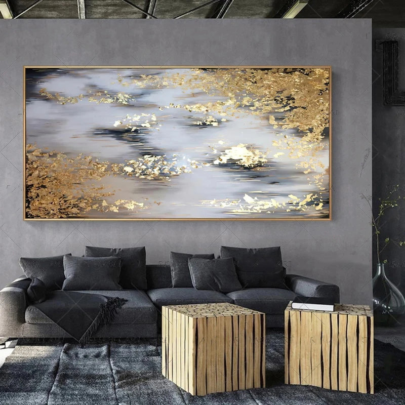 Moderne abstrakte graue beige goldene Wandkunst Fine-Art-Leinwanddrucke Bild für luxuriöse Wohnzimmer Schlafzimmer Kunst für zeitgenössische Innenräume | Karnz