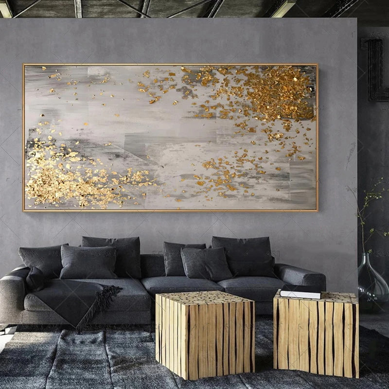 Moderne abstrakte graue beige goldene Wandkunst Fine-Art-Leinwanddrucke Bild für luxuriöse Wohnzimmer Schlafzimmer Kunst für zeitgenössische Innenräume | Karnz