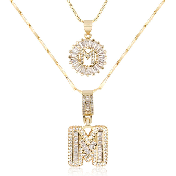Karnz | 2pc 14k Diamant Buchstaben Initialen Halsketten