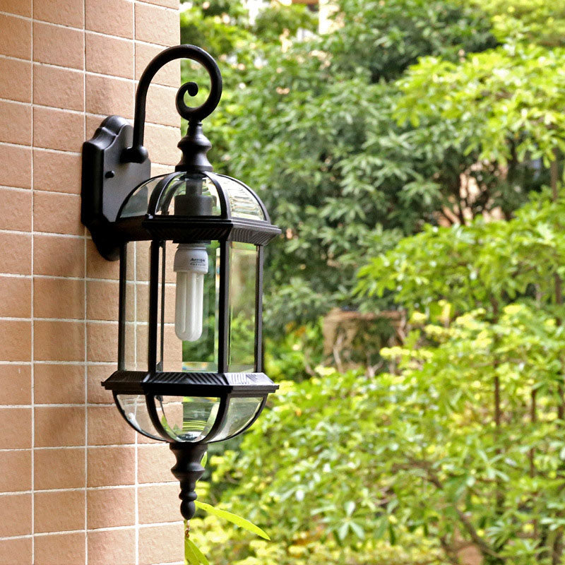 Traditionelle Vintage Wasserfeste Hexagonale Aluminium Glas 1-Licht Außenwandleuchte für Garten | Karnz