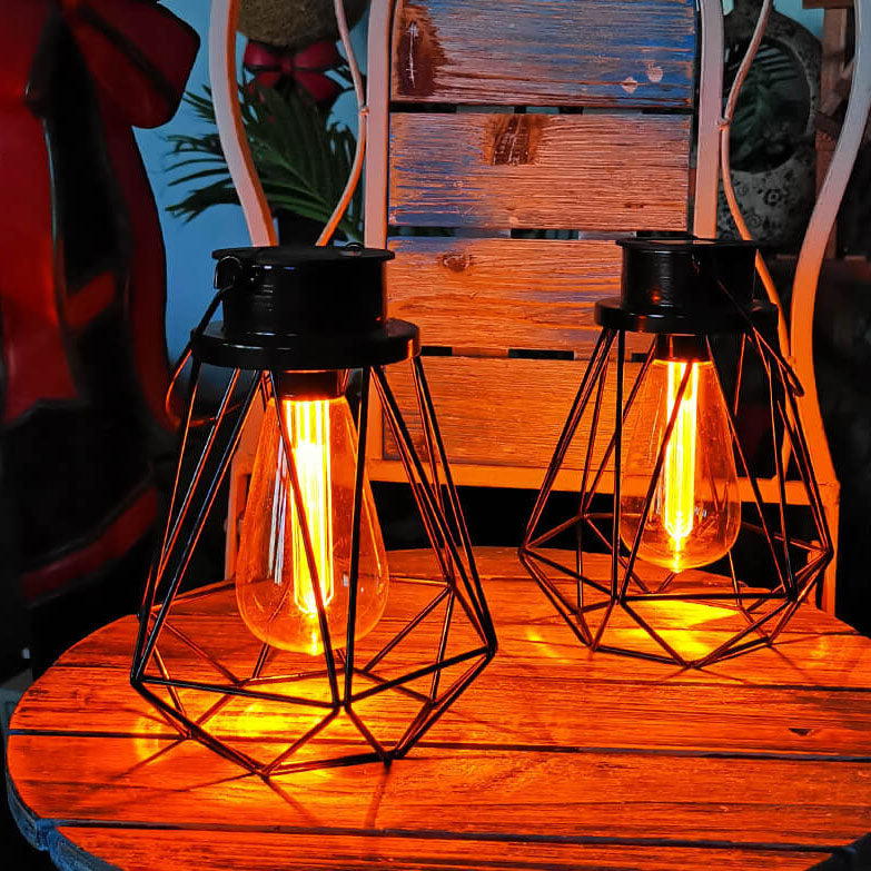 Solar Retro Eisen Laterne Geometrie LED Dekorative Außen Landschaft Licht | Karnz