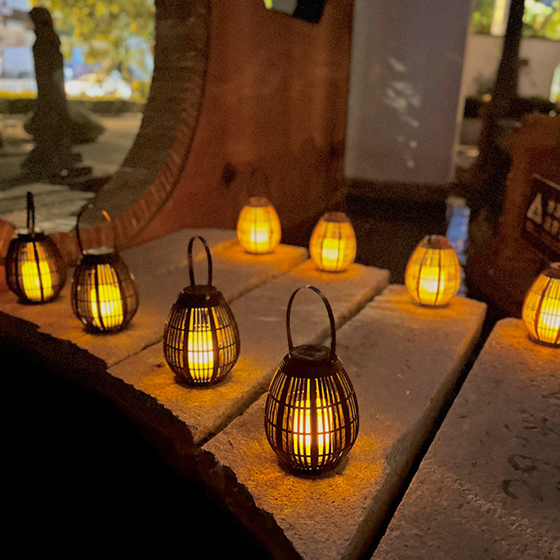Moderne Art Deco Solar Runde Laterne Rattan LED Außen Landschaftslicht Für Garten | Karnz