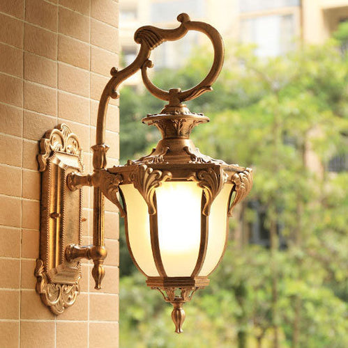 Europäische Retro Aluminium Glas geschnitzte Laterne 1-Licht Außen wasserdichte Wand Sconce Lampe | Karnz
