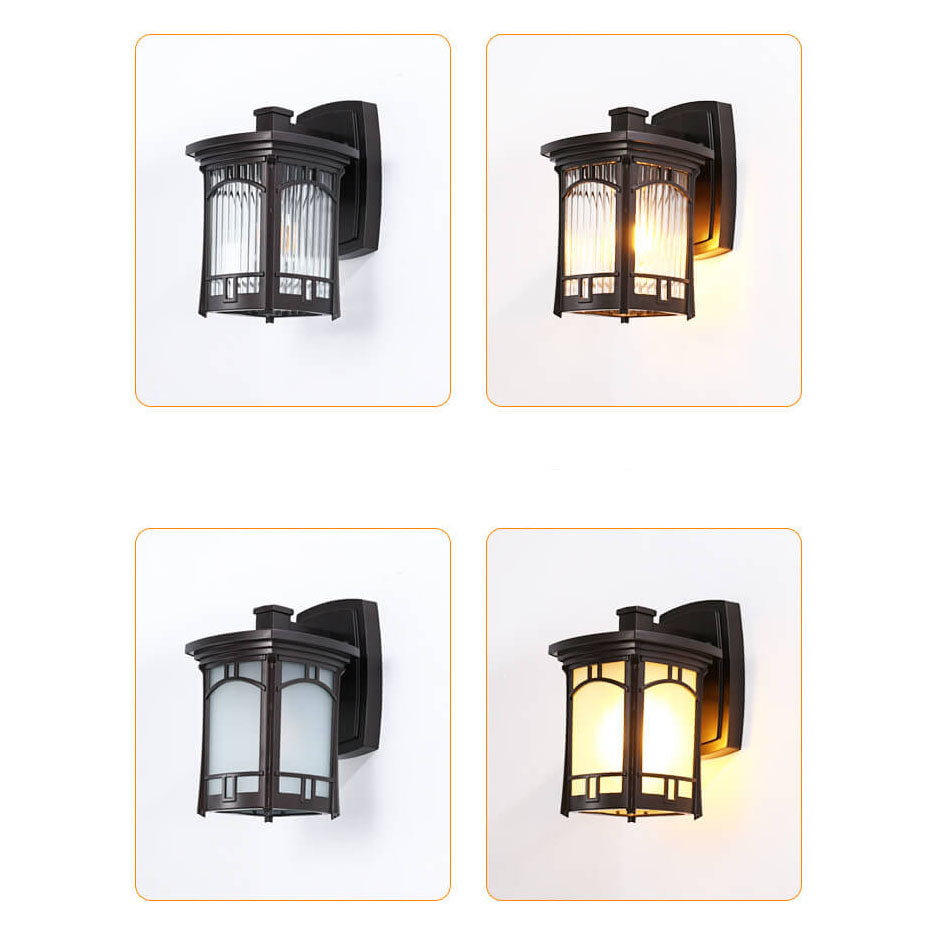 Moderne quadratische Aluminium-Glas-carved 1-Licht Außen wasserdichte Wandlampe | Karnz