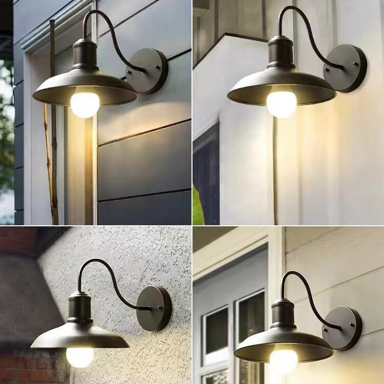 Retro Loft Dome Eisen Außen Wasserdicht 1-Licht Gebogene Arm Wand Sconce Lampe | Karnz