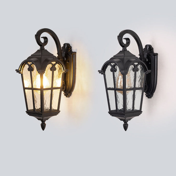 Traditionelle europäische quadratische Fensterform Aluminium Glas 1-Licht Wand sconce Lampe für Außenpatio | Karnz