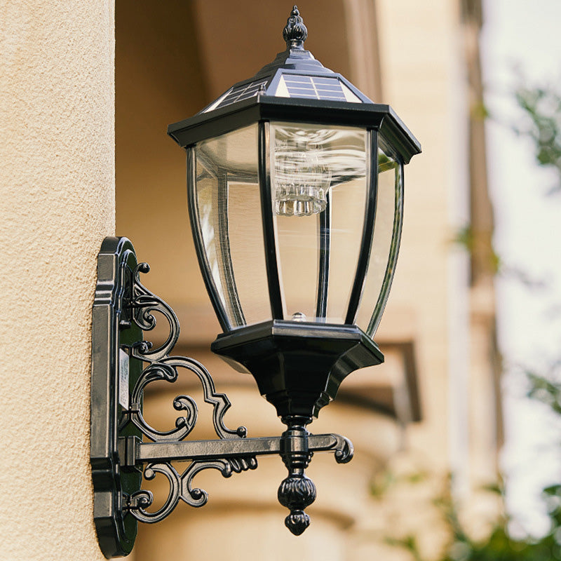 Traditionelle europäische Aluminium-Glas-LED-Solar-Wasserdichte Wandleuchte für den Außenbereich | Karnz