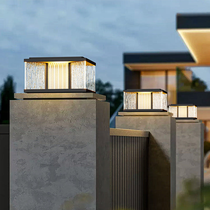 Moderne Einfachheit Aluminium Quadrat Wasser-gewelltes Glas LED wasserdichte Solar Pfostenlampe Rasenlicht für Garten | Karnz