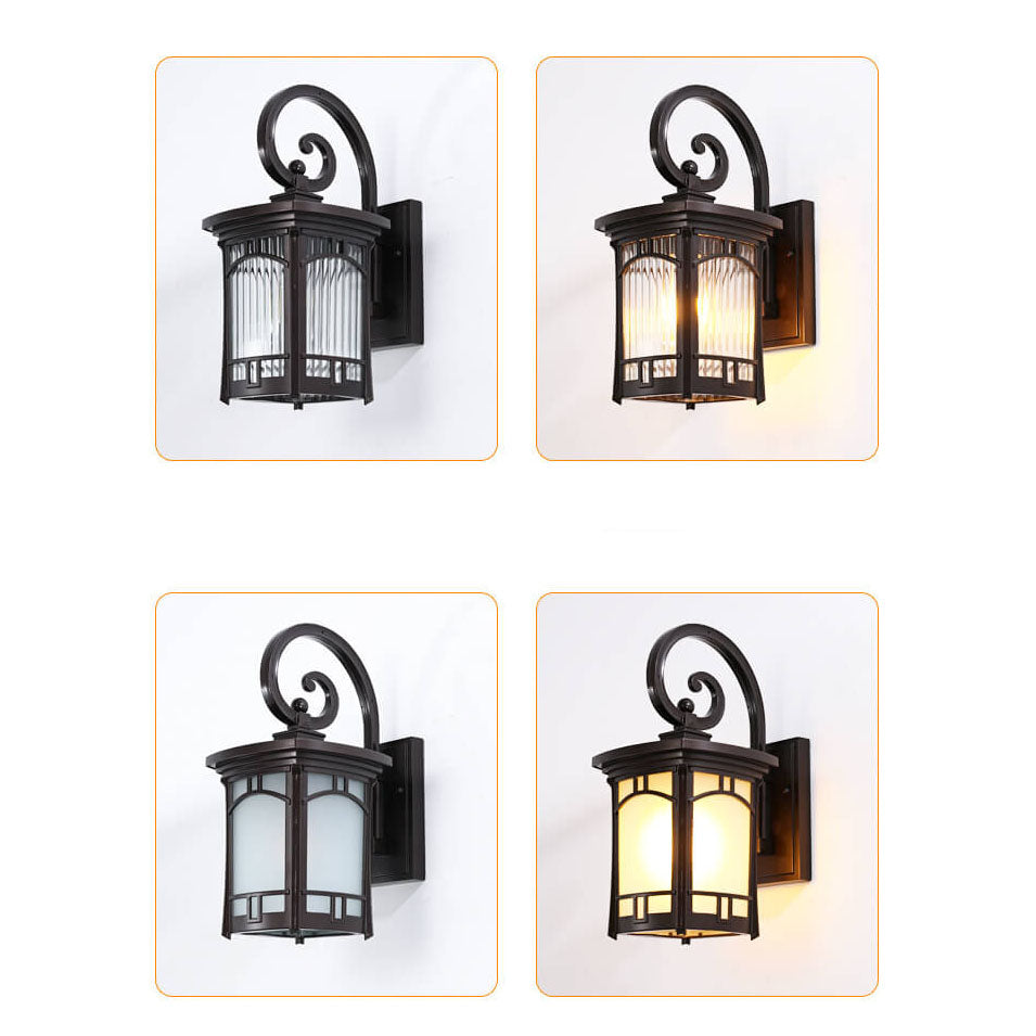 Moderne quadratische Aluminium-Glas-carved 1-Licht Außen wasserdichte Wandlampe | Karnz