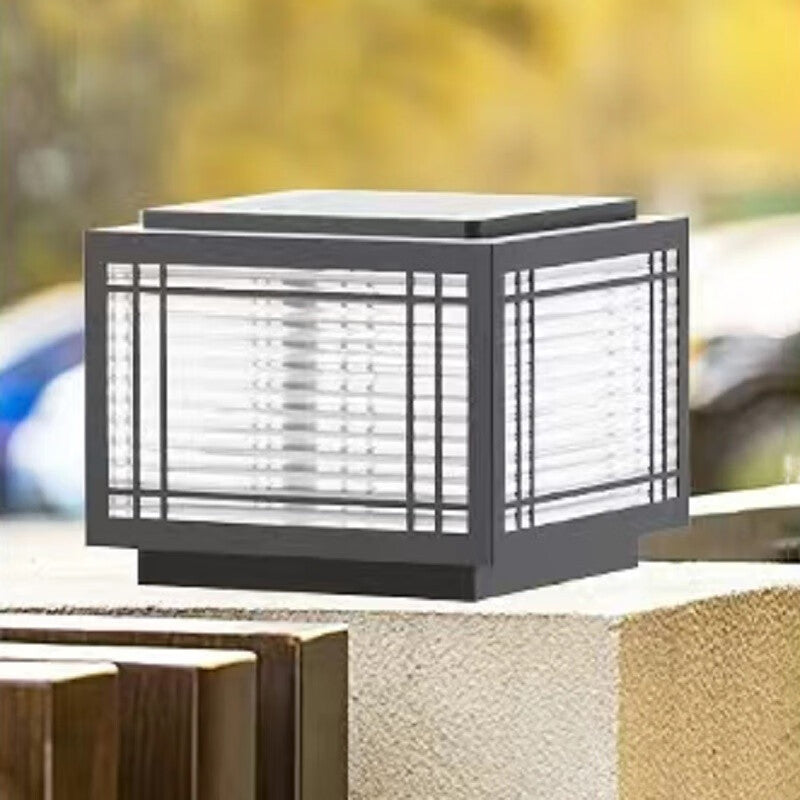 Traditionelle chinesische quadratische Aluminium-Glas 1-Licht Post Kopf Licht für Garten | Karnz
