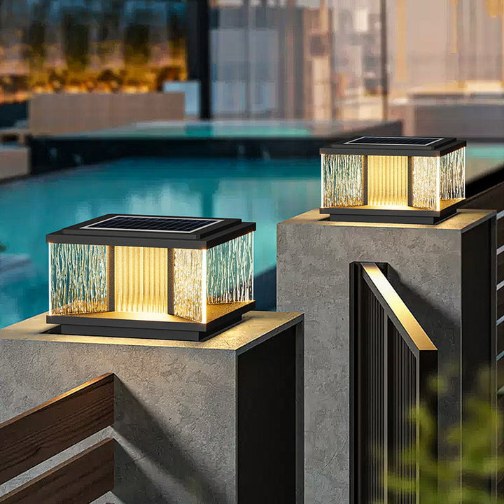 Moderne Einfachheit Aluminium Quadrat Wasser-gewelltes Glas LED wasserdichte Solar Pfostenlampe Rasenlicht für Garten | Karnz