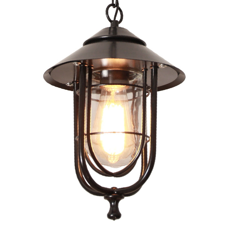 Industrielle Vintage-Hängeleuchte aus Aluminiumkäfig und Glas mit einem Licht, wasserdicht für den Außenbereich