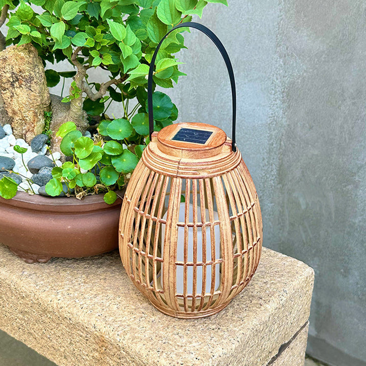 Moderne Art Deco Solar Runde Laterne Rattan LED Außen Landschaftslicht Für Garten | Karnz
