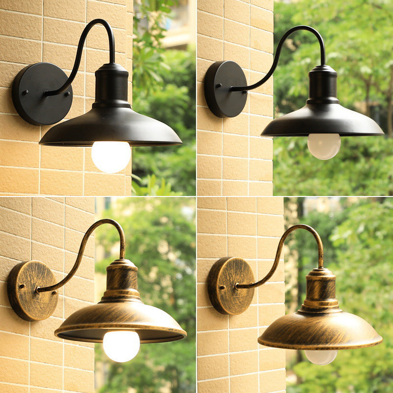 Retro Loft Dome Eisen Außen Wasserdicht 1-Licht Gebogene Arm Wand Sconce Lampe | Karnz