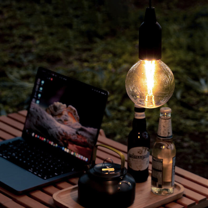 Retro-tragbare, wasserdichte, runde Kegellampe aus Holz mit Batterie-USB-Anschluss, 1-flammig, ideal für Camping und Outdoor-Aktivitäten