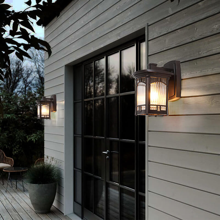 Moderne quadratische Aluminium-Glas-carved 1-Licht Außen wasserdichte Wandlampe | Karnz
