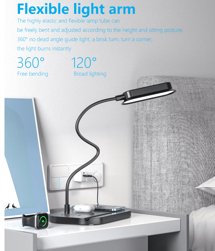 LED-Tischlampe mit Dimmer und kabellosem Ladegerät für Smartphones (4-in-1) | Karnz