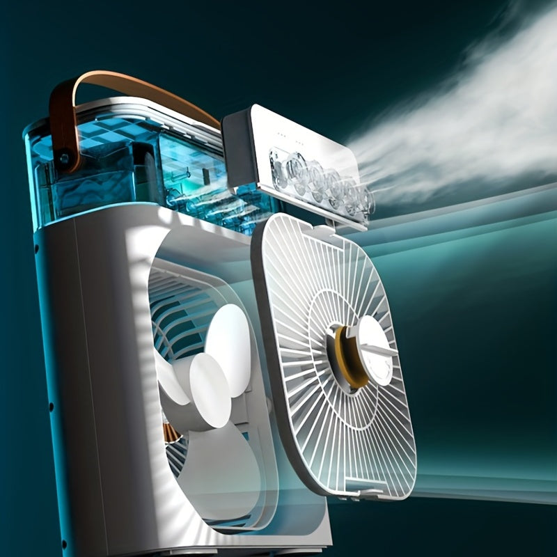 1pc Tragbare Klimaanlage, Tragbarer Luftkühler für den Haushalt, Hydrokühlventilator, Tragbare Luftanpassung für das Büro, 3-Geschwindigkeits-Luftkühlventilator-Luftbefeuchter, 5 Stück befeuchtete Sprühköpfe für Haushaltsgeräte | Karnz