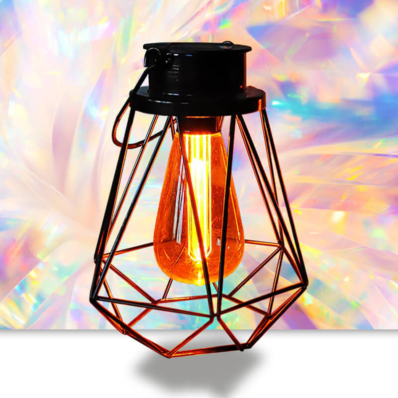 Solar Retro Eisen Laterne Geometrie LED Dekorative Außen Landschaft Licht | Karnz
