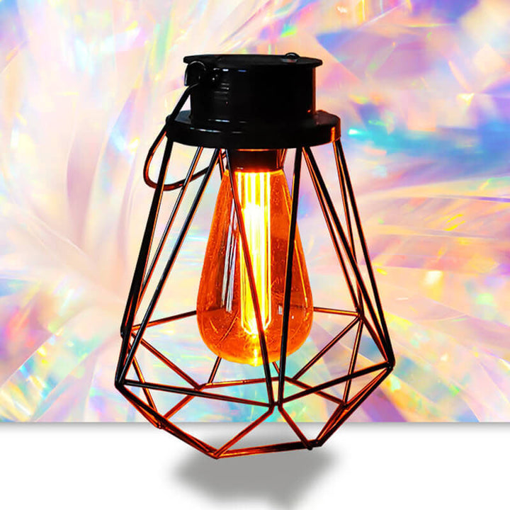 Solar Retro Eisen Laterne Geometrie LED Dekorative Außen Landschaft Licht | Karnz