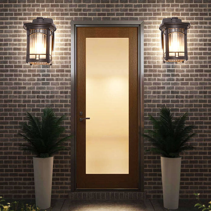 Moderne quadratische Aluminium-Glas-carved 1-Licht Außen wasserdichte Wandlampe | Karnz