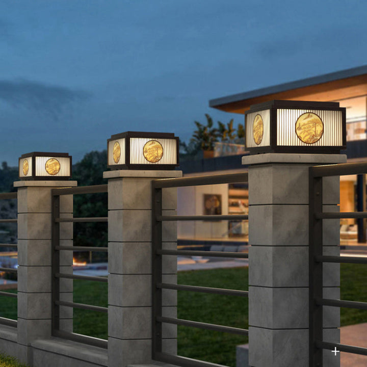Traditionelle chinesische Aluminium-Glas-Quadrat-LED-wasserdichte Solar-Landschaftsleuchte für den Außenbereich Patio | Karnz