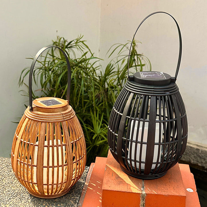 Moderne Art Deco Solar Runde Laterne Rattan LED Außen Landschaftslicht Für Garten | Karnz