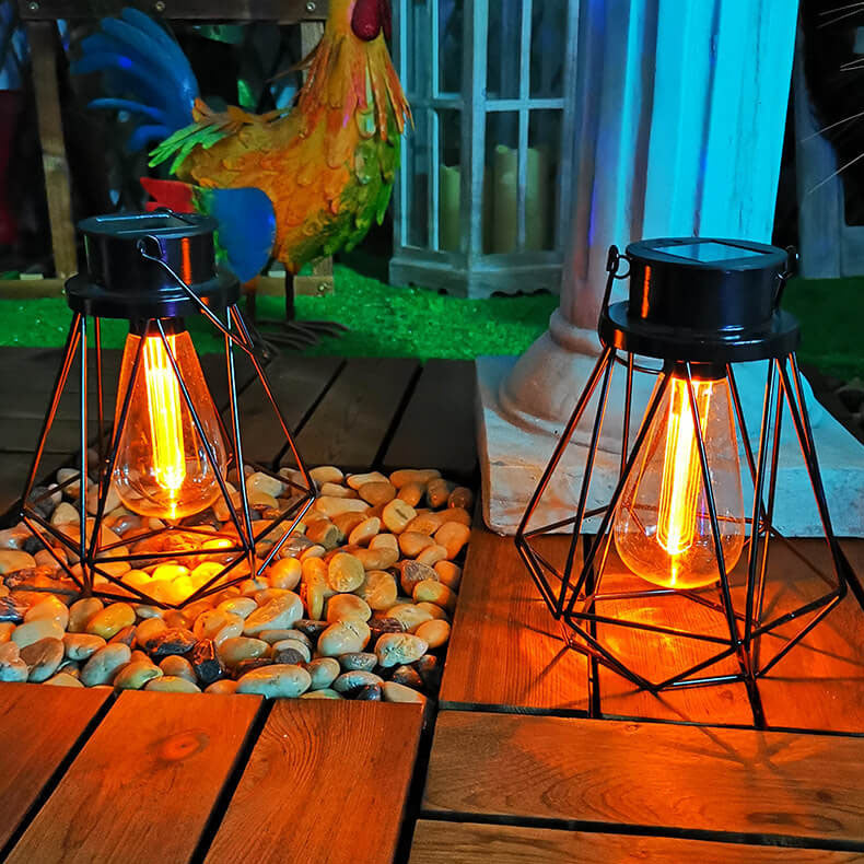 Solar Retro Eisen Laterne Geometrie LED Dekorative Außen Landschaft Licht | Karnz