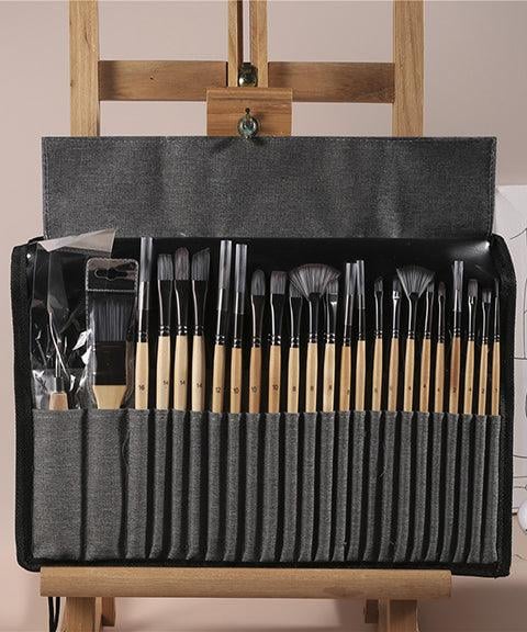 Pinselset 24-teilig mit Rollmappe und Malmesser | Karnz