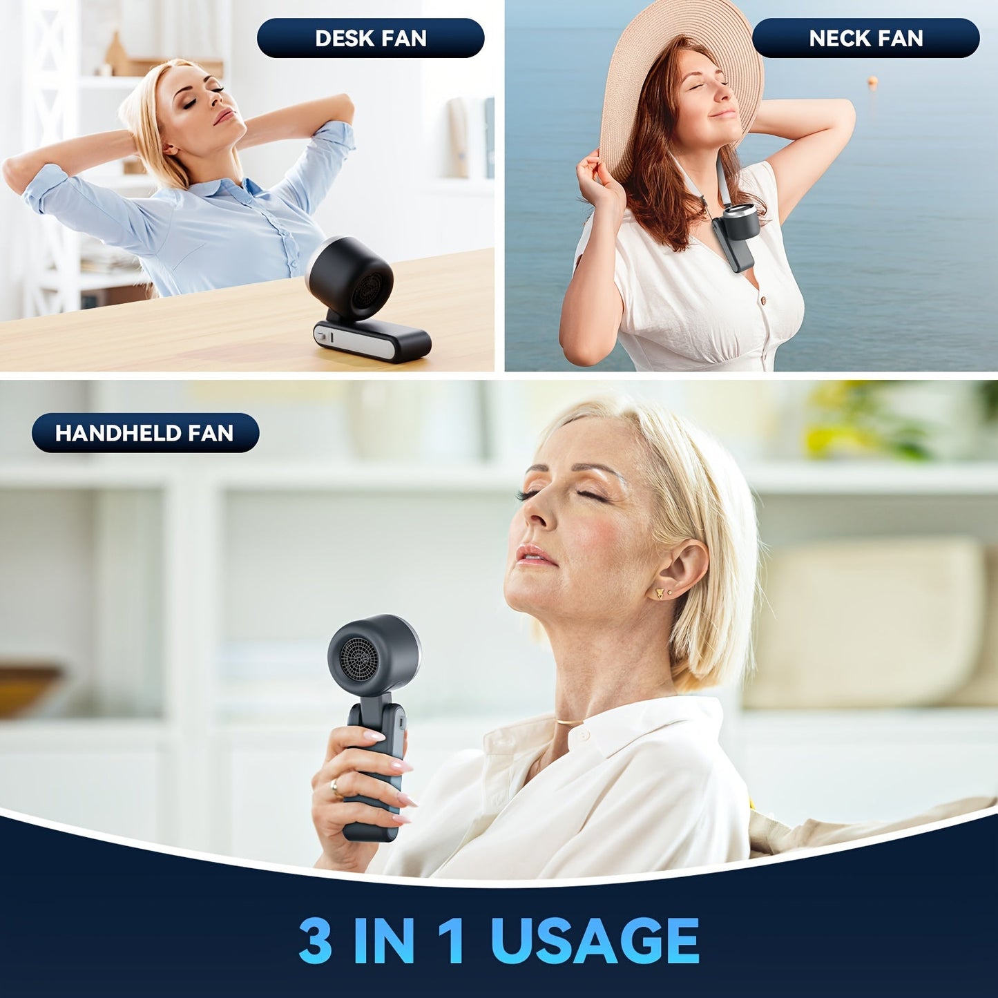 12-Stunden Turbo Handventilator mit LED-Licht - 5-Gang batteriebetriebener Kühlventilator, 3-in-1 Luft-Turbo-Technologie - Kompaktes Design für Outdoor, Reisen und den täglichen Gebrauch | Karnz