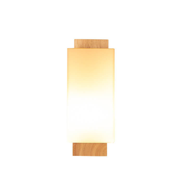 Moderne minimalistische quadratische Wandleuchte aus Massivholz mit Glassäule und einem Licht