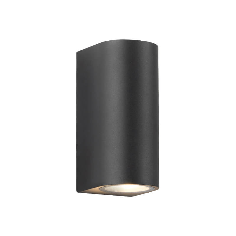 Moderne, schlichte, wasserdichte 2-flammige Wandleuchte aus Aluminium und Glas im Zylinderdesign für den Außenbereich