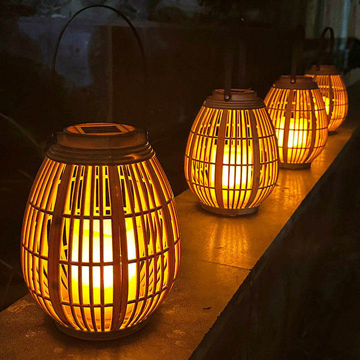 Moderne Art Deco Solar Runde Laterne Rattan LED Außen Landschaftslicht Für Garten | Karnz