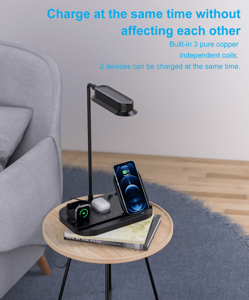 LED-Tischlampe mit Dimmer und kabellosem Ladegerät für Smartphones (4-in-1) | Karnz