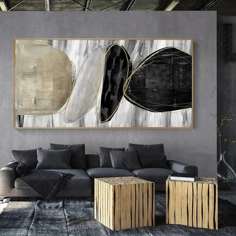 Moderne abstrakte graue beige goldene Wandkunst Fine-Art-Leinwanddrucke Bild für luxuriöse Wohnzimmer Schlafzimmer Kunst für zeitgenössische Innenräume | Karnz