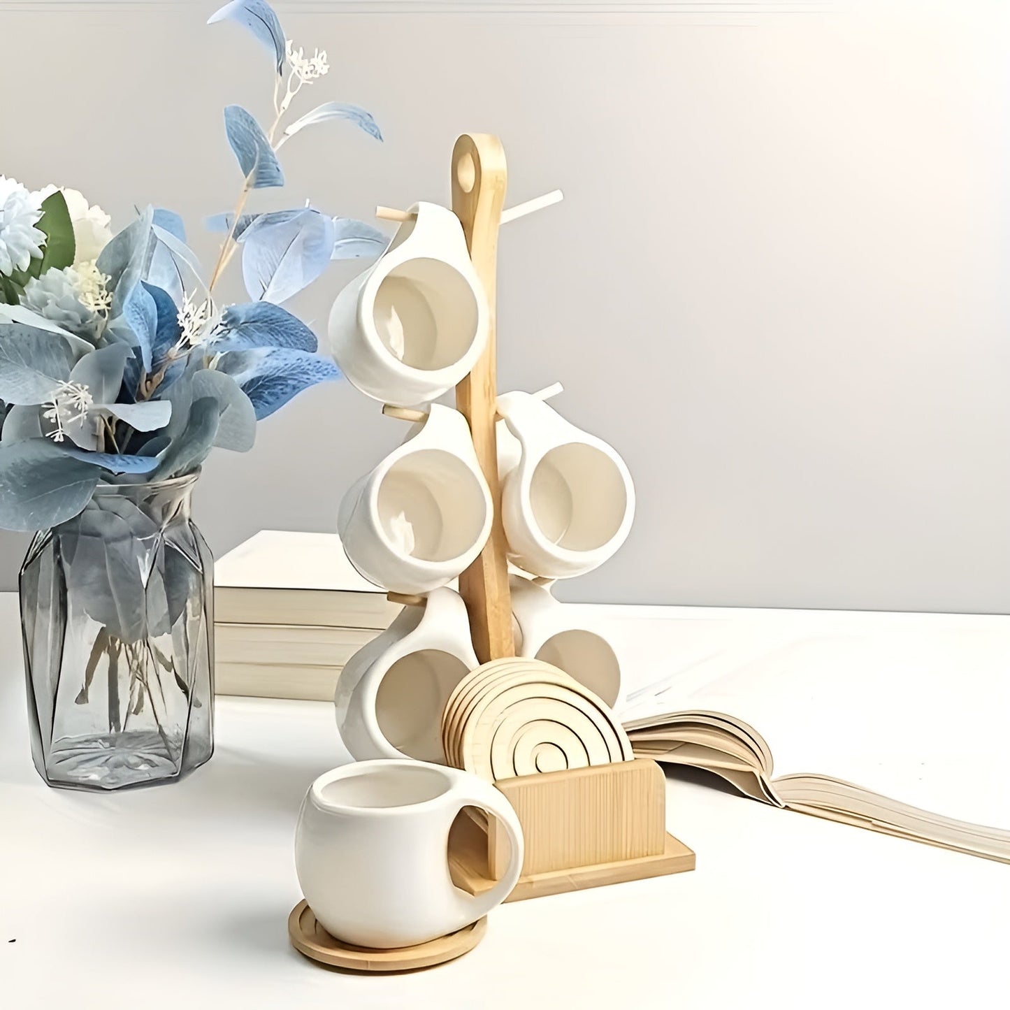Keramische Kaffeetasse Set mit Untertasse und Ständer – Stilvoll und Dekorativ | Perfekt für Café und Zuhause | Karnz