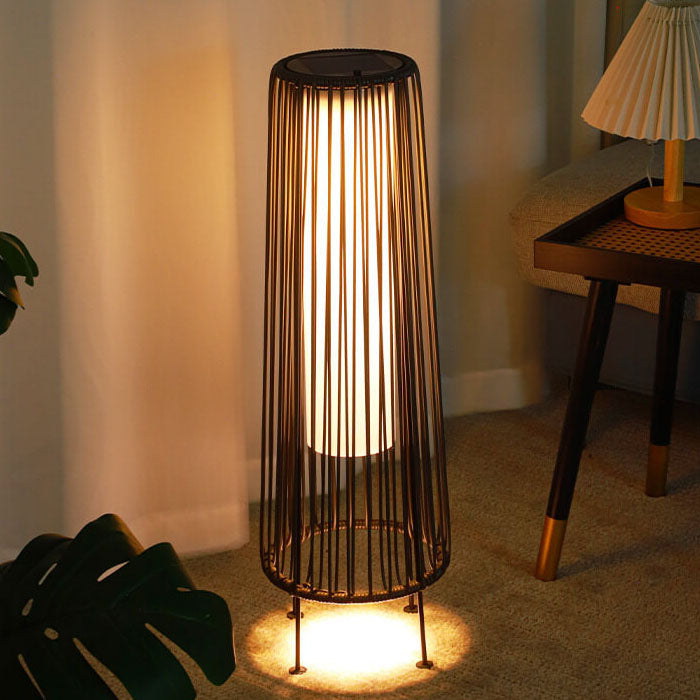 Modern Shabby Chic Solar Rund Trapezförmiges Eisen Rattan Korb LED Außenleuchte Für Außenpatio | Karnz