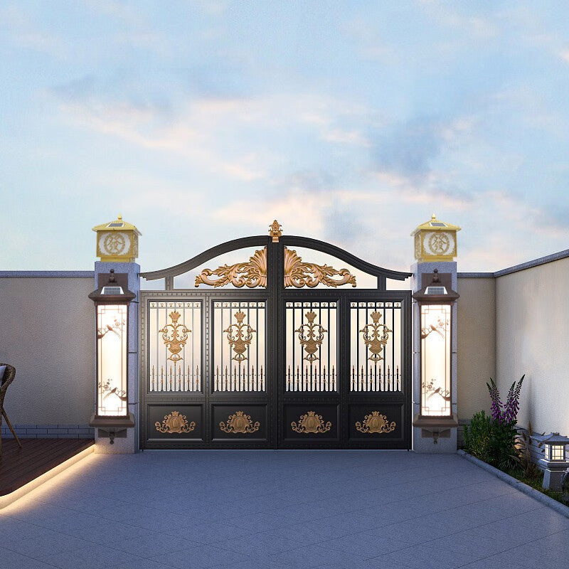 Traditionelle chinesische rechteckige Aluminium-Glas-Solar-LED-Wandleuchte für Garten | Karnz