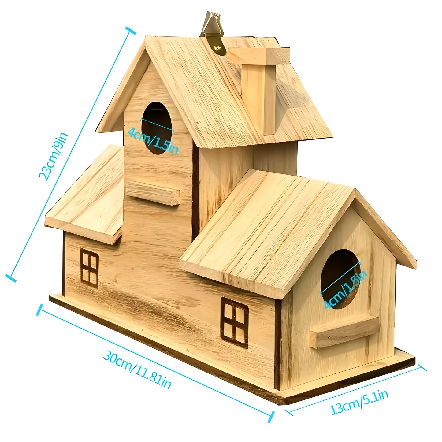 Waldvogelhaus - Hängendes Vogelhaus aus Holz mit 3 Einfluglöchern
