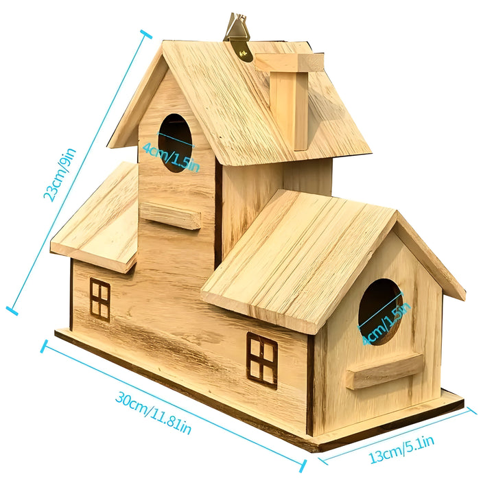 Waldvogelhaus - Hängendes Vogelhaus aus Holz mit 3 Einfluglöchern
