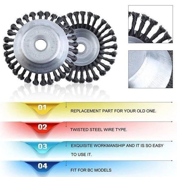 SteelTwist Unkrautbürste – 360° Trimmerklinge aus geflochtenem Stahl (15 cm) | Karnz
