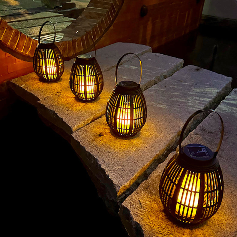 Moderne Art Deco Solar Runde Laterne Rattan LED Außen Landschaftslicht Für Garten | Karnz