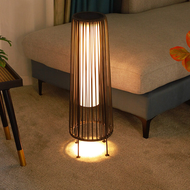 Modern Shabby Chic Solar Rund Trapezförmiges Eisen Rattan Korb LED Außenleuchte Für Außenpatio | Karnz