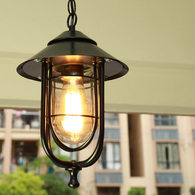 Industrielle Vintage-Hängeleuchte aus Aluminiumkäfig und Glas mit einem Licht, wasserdicht für den Außenbereich